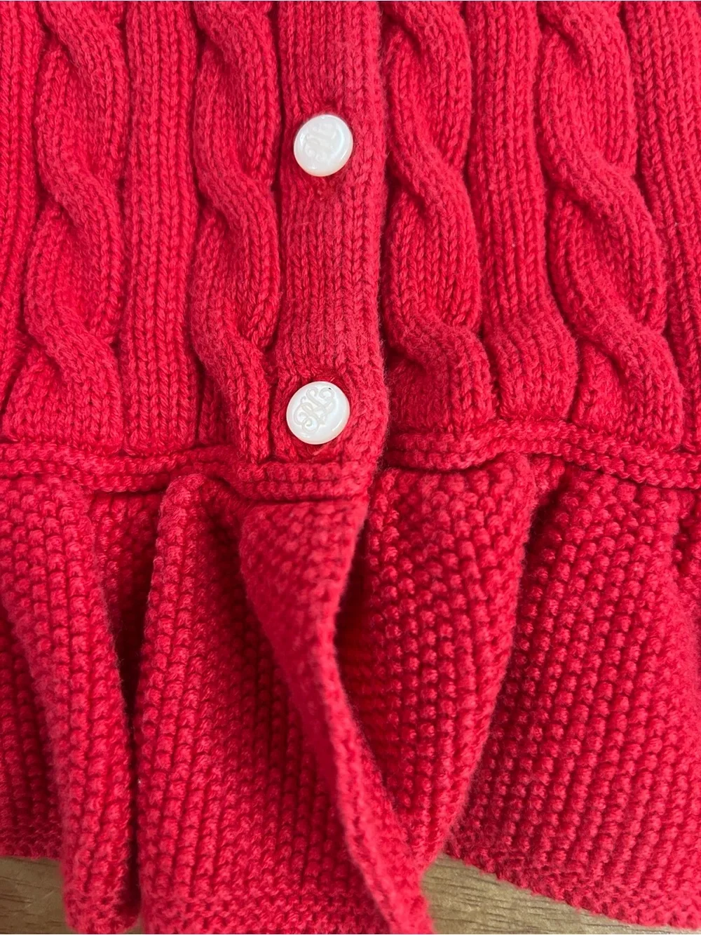 Ralph Lauren Girls' Red Cable-Knit Peplum Cardigan-24months